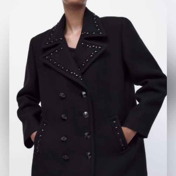 Zara Jackets & Blazers - 🌷SOLD 🌷ZARA Black Wool Blend Studded Double-Breasted Coat/Jacket | Medium | NWT